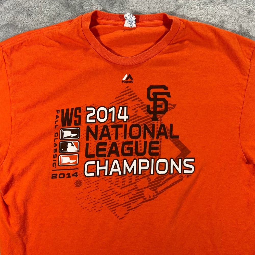 SF GIANTS MAJESTIC T-Shirt Mens XL Orange 2014 NL Champions MLB Tee Sportswear